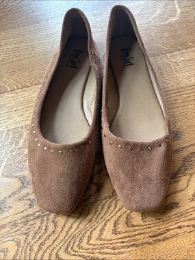 Brown Suede Studded Ballet Flats